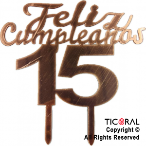 CAKE TOPPER FELIZ CUMPLEAÑOS 15 ROSA X 1
